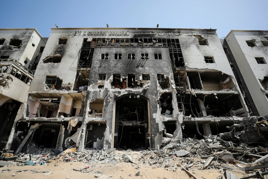Medical Facility Damage In Gaza Damaged hospital building in Gaza City