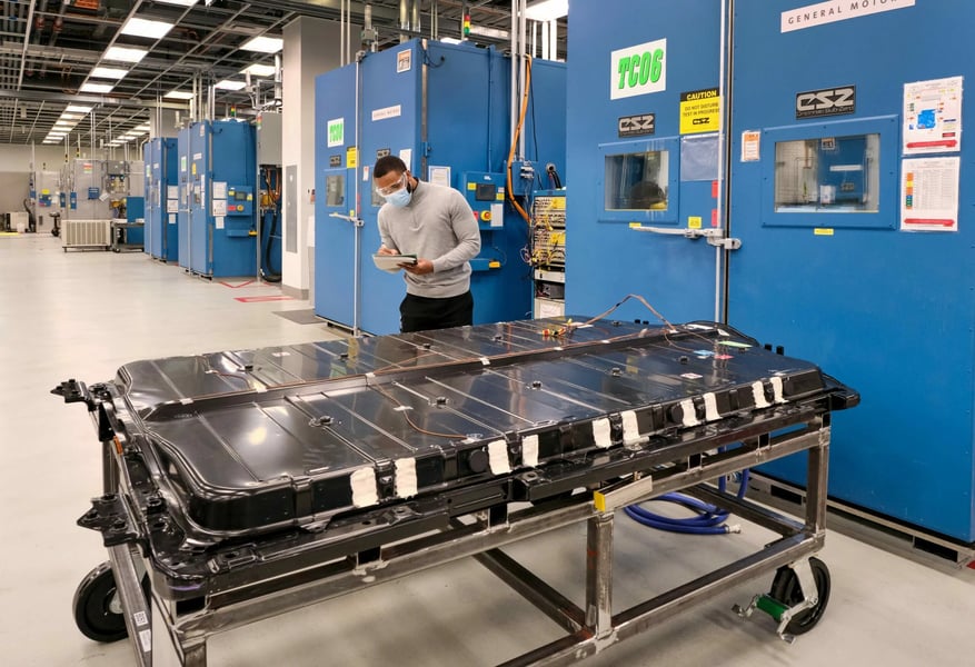 Battery module assembly line highlighting GM’s Ultium supply needs