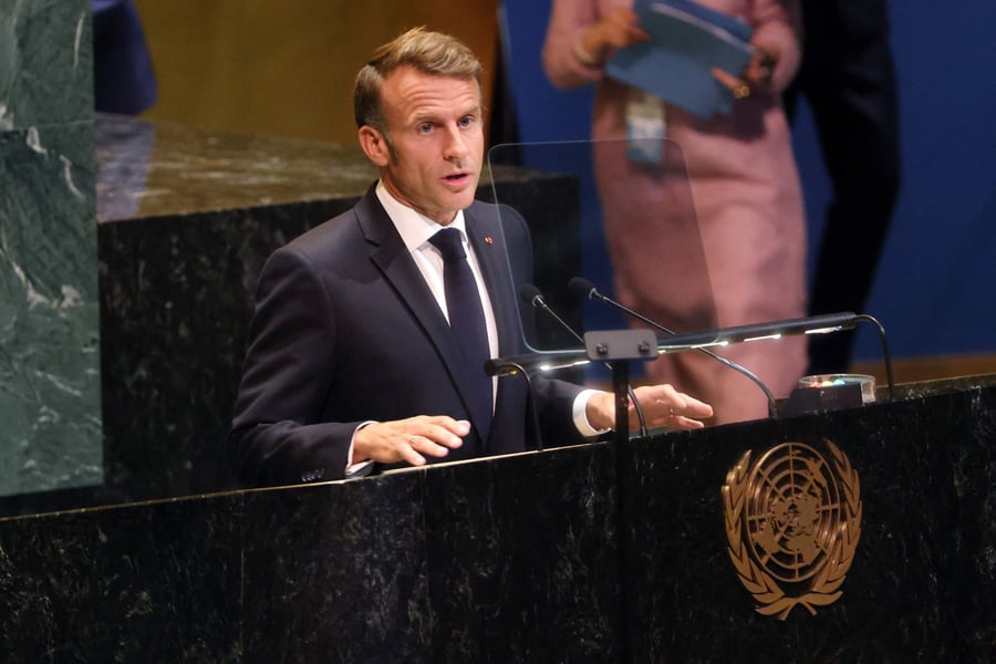 French President Emmanuel Macron at the UN General Assembly warning of legal risks of seizing Russian assets