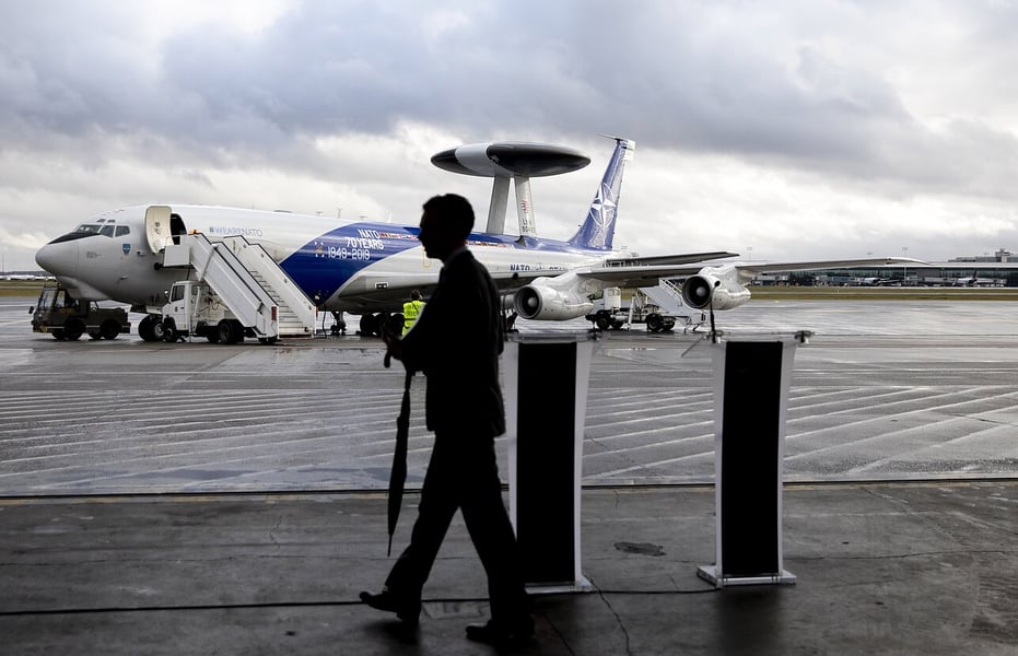 NATO AWACS surveillance jet taking off from a Lithuanian base