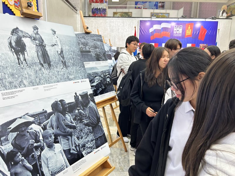 Visitors at The Liberation exhibition in Ulaanbaatar visitors, WWII exhibition, Ulaanbaatar, Mongolia, archival photos, cultural event