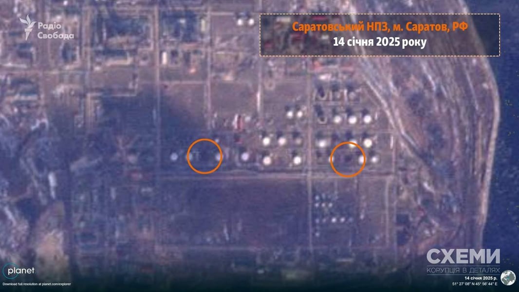 Saratov Oil Refinery Damage After Drone Strikes Satellite image shows burn scars and damaged units at the Saratov oil refinery after drone strikes