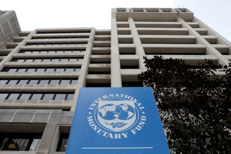 IMF headquarters in Washington as Ukraine accepts a $65 billion financing gap