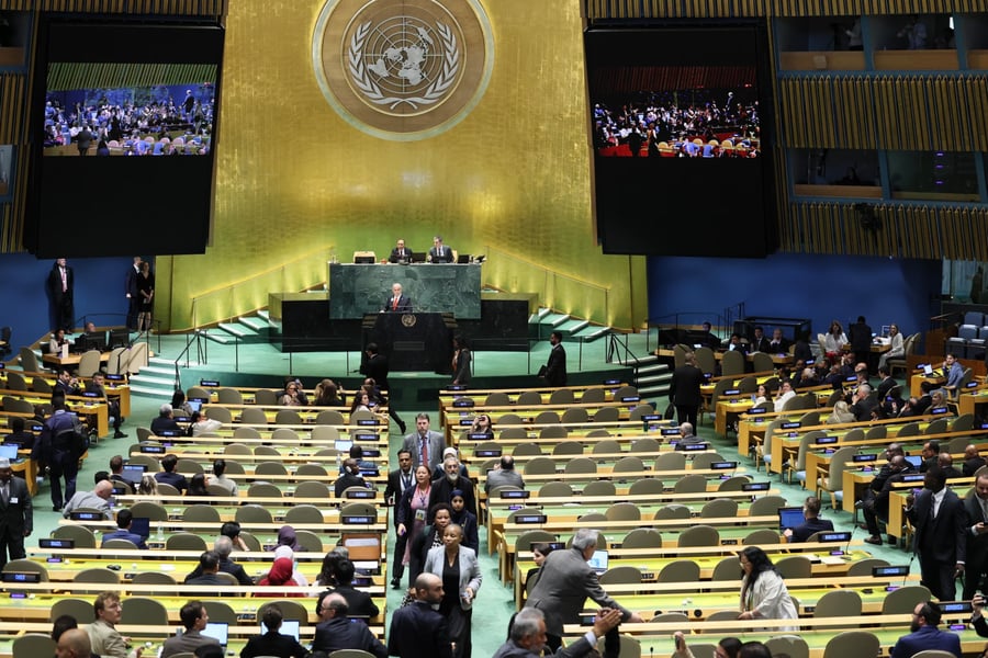Delegates’ seats empty during Benjamin Netanyahu’s address at the UN General Assembly