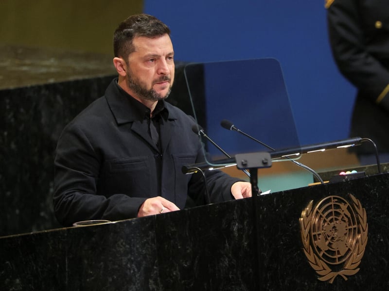 Volodymyr Zelenskyy speaks at the UN General Assembly in New York