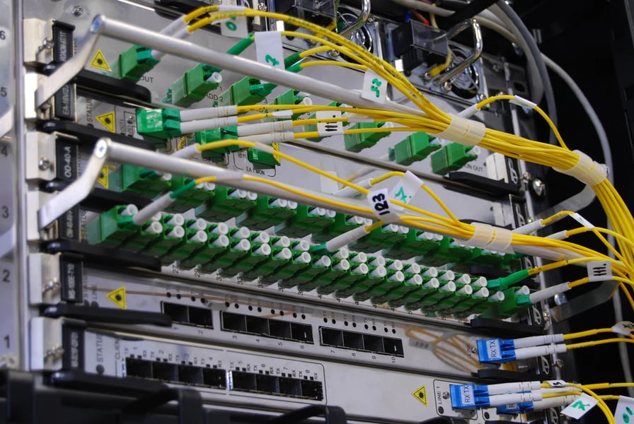 Close-up of high density cabling on a GPU rack
