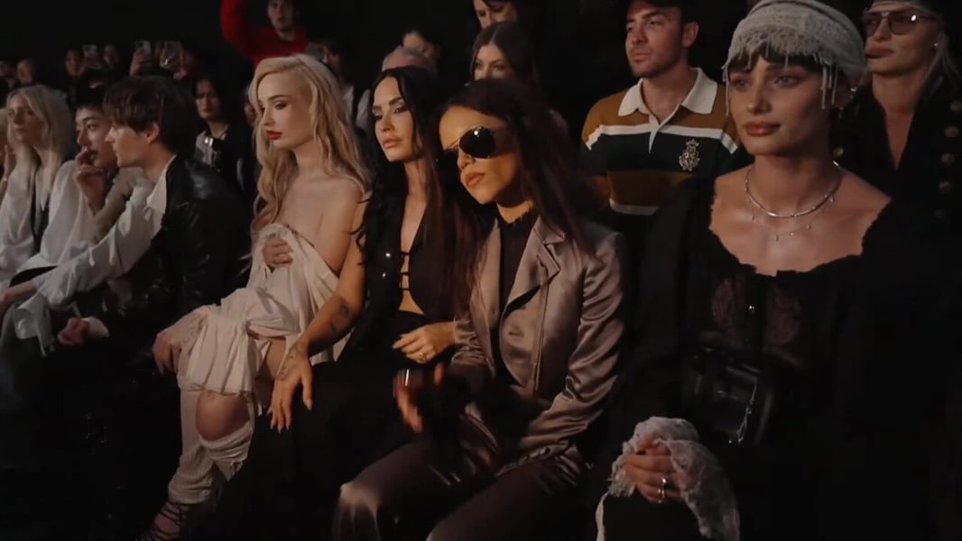 Kim Petras and Demi Lovato seated front row at Ann Demeulemeester Spring Summer 2026 in Paris.