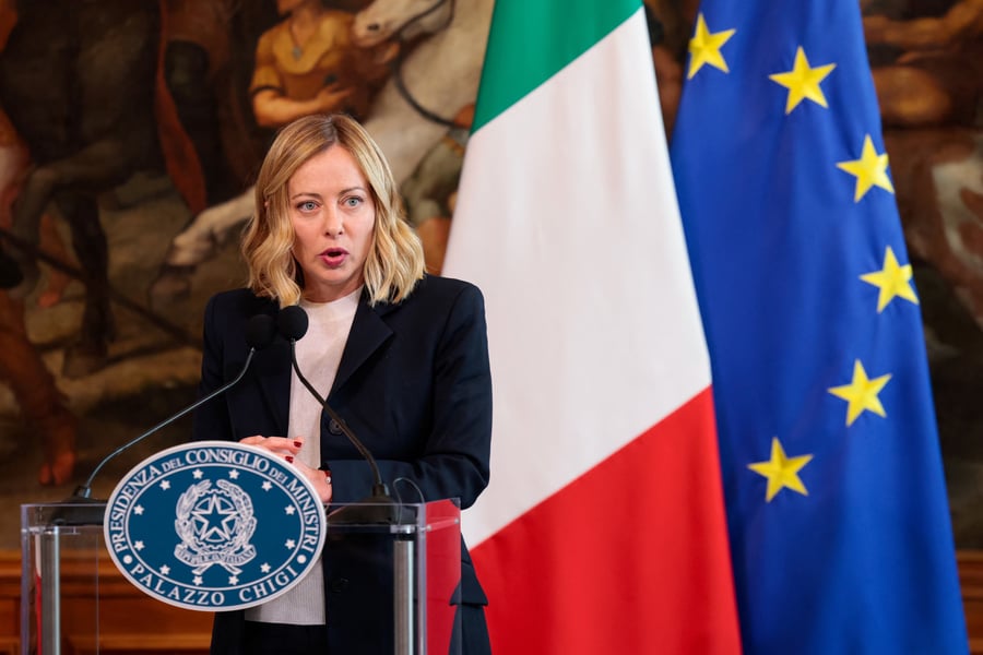 Giorgia Meloni speaks at a Rome press conference after saying an ICC complaint names her