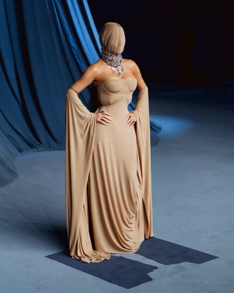 Close-up of Kim Kardashian's silver choker at the 2025 Academy Museum Gala