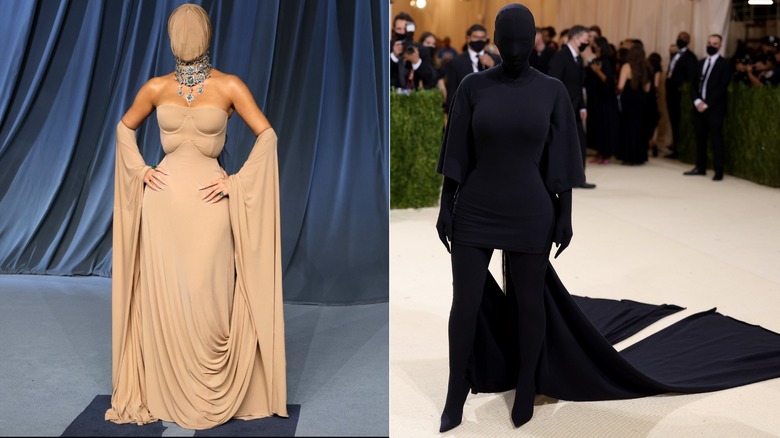 Comparison of Kim Kardashian’s 2021 Met Gala look and 2025 Academy Museum Gala look