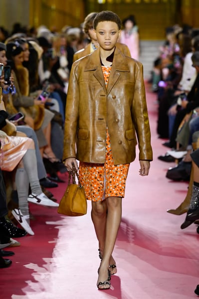 Leather apron and pocket detail, Miu Miu Spring 2026 Leather apron look with functional pockets at Miu Miu Spring 2026