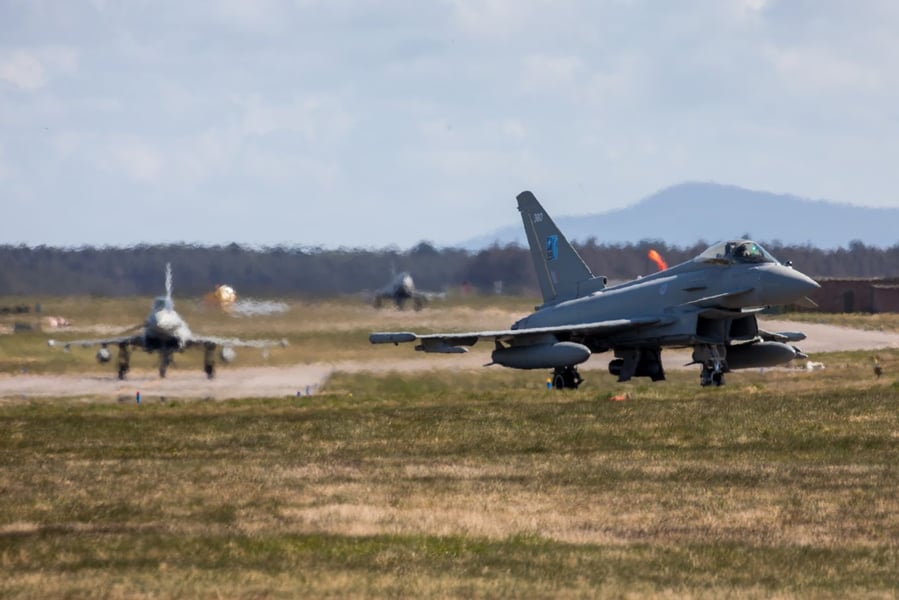 NATO fighter jets on the apron at Šiauliai Air Base during Baltic Air Policing