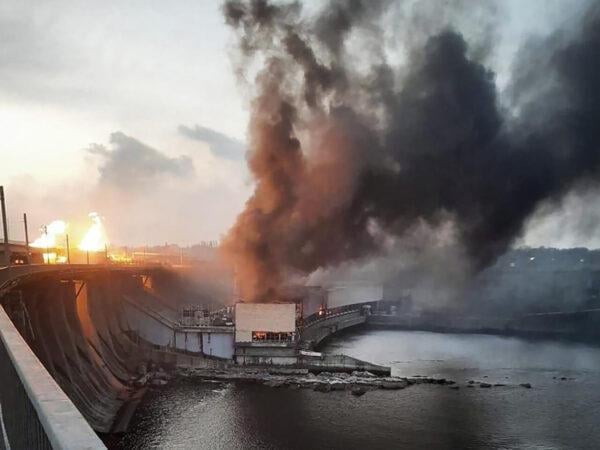 Smoke over Kyiv after an overnight drone and missile barrage that triggered rolling blackouts