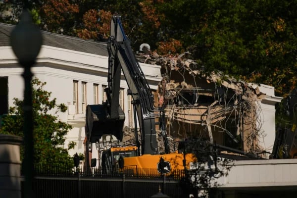 Excavators demolish the White House East Wing during site work for a new ballroom, Washington, 2025.