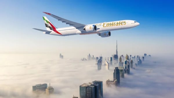 Emirates Boeing 777-9 aircraft at Dubai Air Show 2025