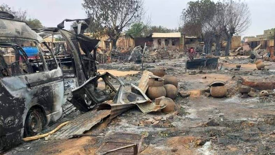 El Fasher After RSF Capture, November 2025 Damaged buildings and streets in El Fasher, Sudan after RSF occupation