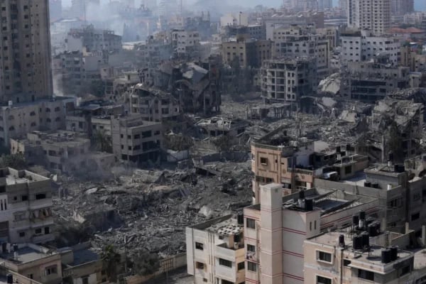Destroyed residential building in Gaza City after Israeli airstrike November 2025