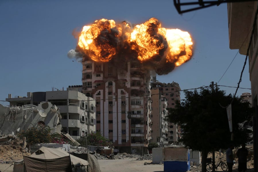 Damage on Gaza street following recent air strikes