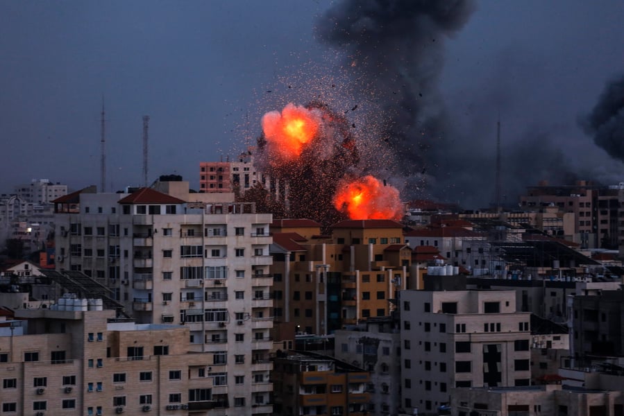 Gaza skyline with smoke rising after air attacks on day 700 of Israel Palestine conflict