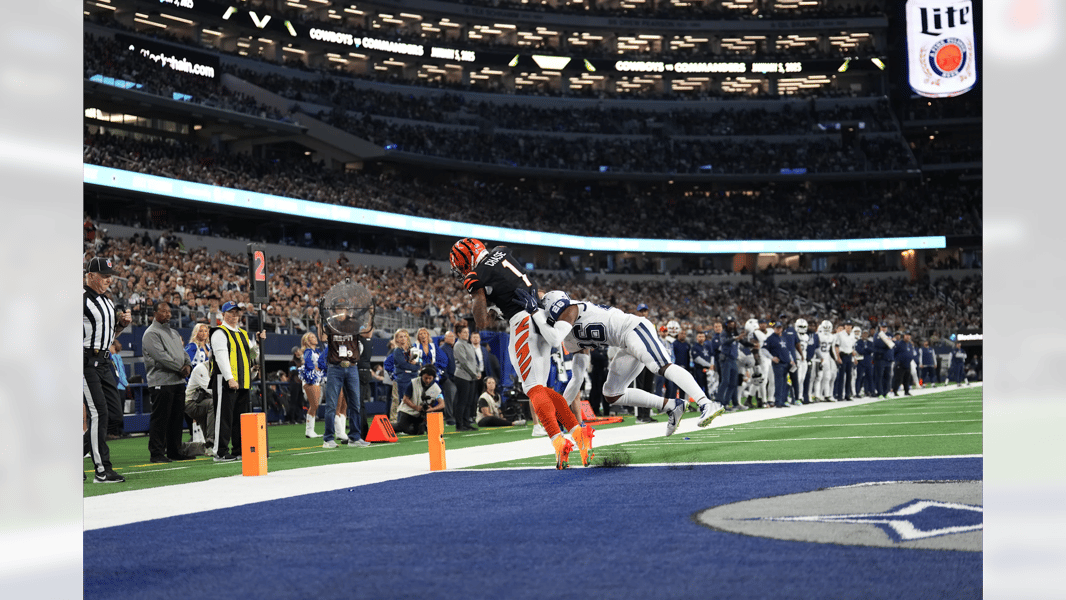 Ja'Marr Chase Catch vs Dallas Cowboys Ja'Marr Chase making a crucial catch against the Dallas Cowboys in 2024 NFL Week 14 matchup