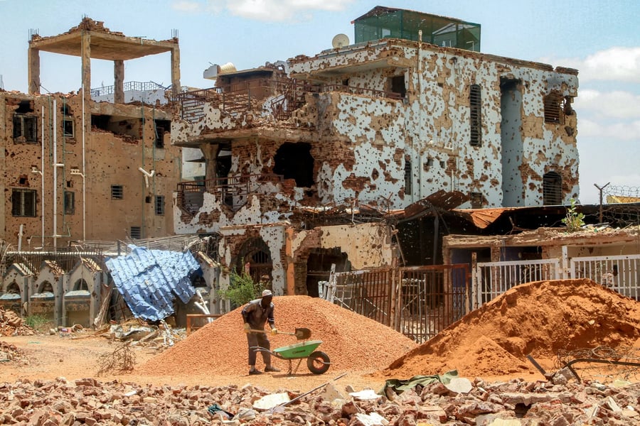 Khartoum Urban Destruction During Sudan Civil War Destroyed homes in Khartoum after urban shelling in Sudan civil war