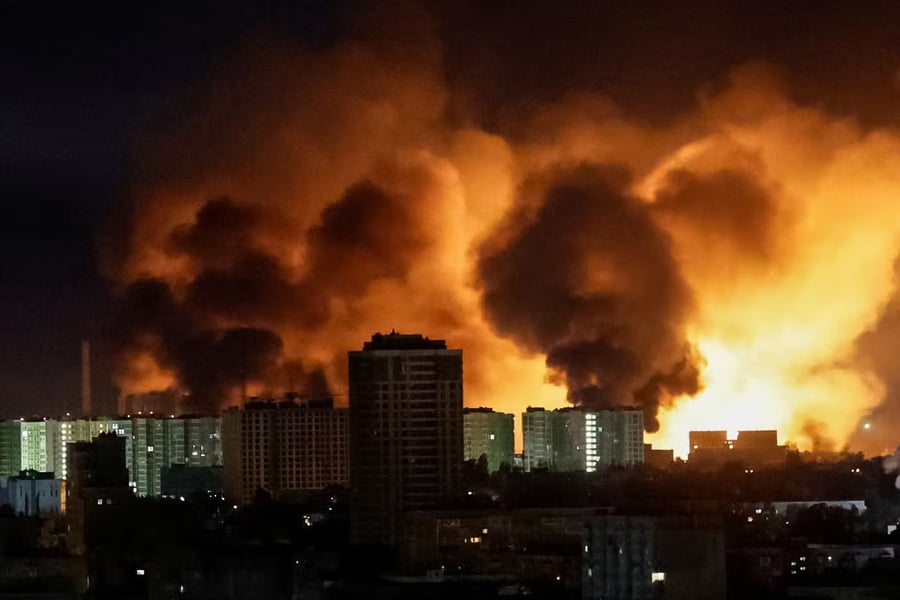 Kyiv skyline under drone and missile strikes on day 1370 of Russia-Ukraine war