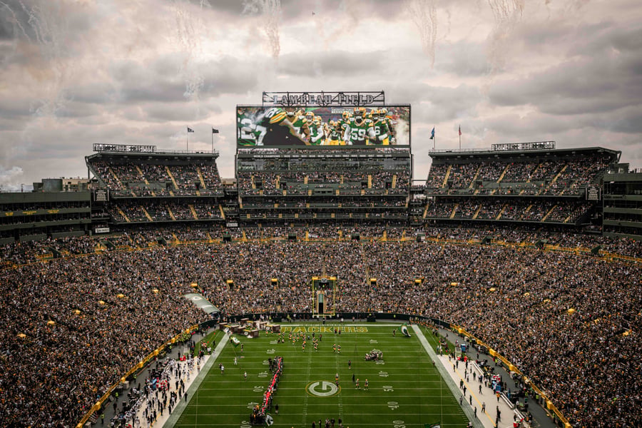 Lambeau Field packed stadium atmosphere Green Bay Packers Monday Night Football game crowd