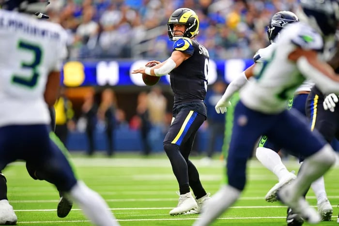 Matthew Stafford passing during Los Angeles Rams vs Seattle Seahawks NFL Week 11 game 2025