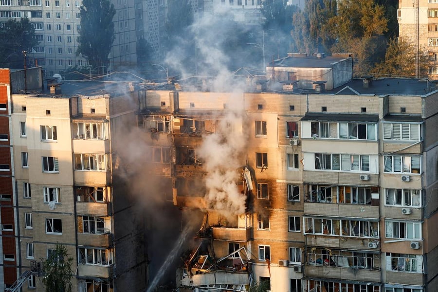 Destroyed residential building in Kyiv after Russian drone attack day 1375