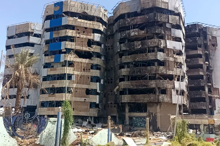 El Fasher Destruction After RSF Capture and Massacre Destruction in El Fasher showing damaged buildings and debris following RSF militia takeover and massacre