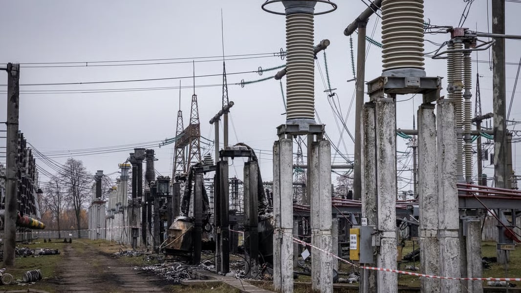 Russia Targets Ukraine's Energy Grid Causing Nationwide Blackouts Damaged Ukrainian energy infrastructure and power grid facilities after Russian missile and drone attacks