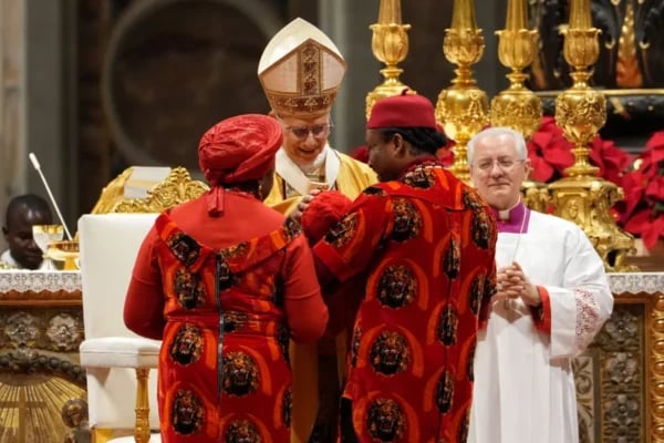 Pope Leo XIV delivering his first Christmas Eve Mass at St. Peter's Basilica in Vatican City, December 24, 2025