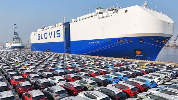 Chinese electric vehicles at European port following EU-China EV trade deal