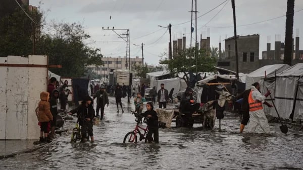 Flooded tents in Gaza displacement camp after heavy winter rain