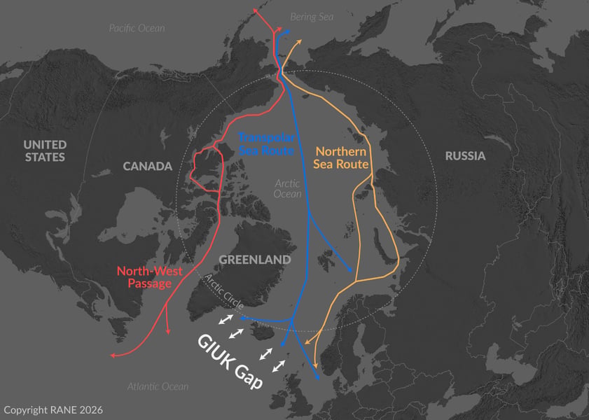 Map showing Greenland, US influence, and NATO presence