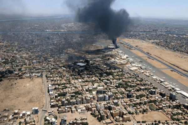 Aerial view of Khartoum during Sudan Civil War showing destruction and returning civilians