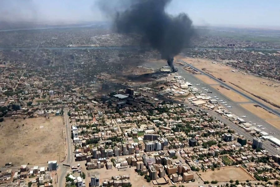 Aerial view of Khartoum during Sudan Civil War showing destruction and returning civilians