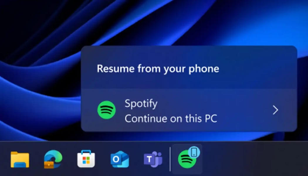 Windows 11 resume Android app notification with Spotify