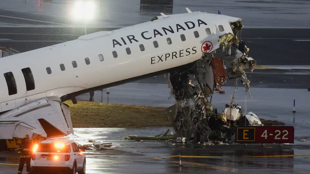 Wreckage of Air Canada aircraft after runway collision