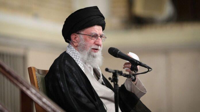 Iran Supreme Leader Ayatollah Ali Khamenei delivering a speech in Tehran