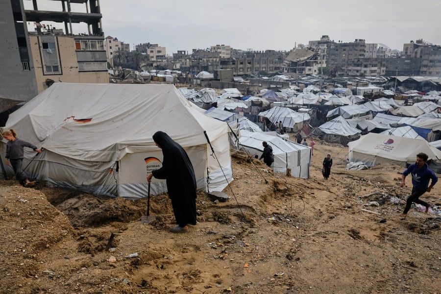 Displaced Palestinians living in tents amid Gaza war