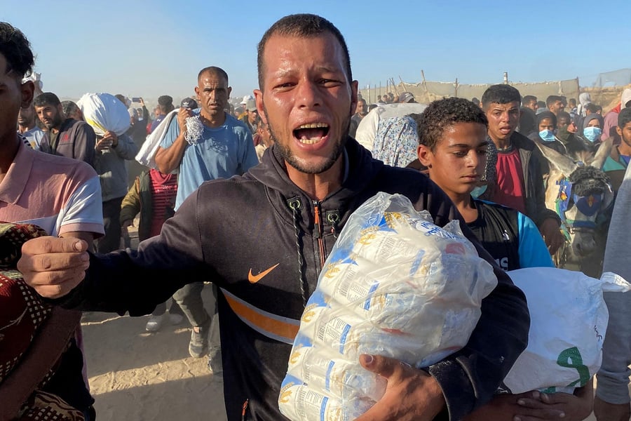 Displaced Palestinian families living in tents amid Gaza war destruction