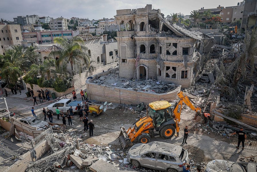 Aftermath of Iranian missile strike in Israel Damage after Iranian missile strike in Israeli city during Iran Israel war