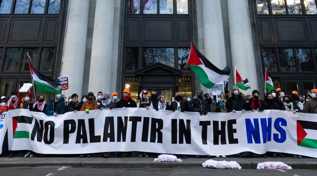 Palantir NHS Deal Sparks Backlash Protest against Palantir NHS contract over Gaza genocide concerns