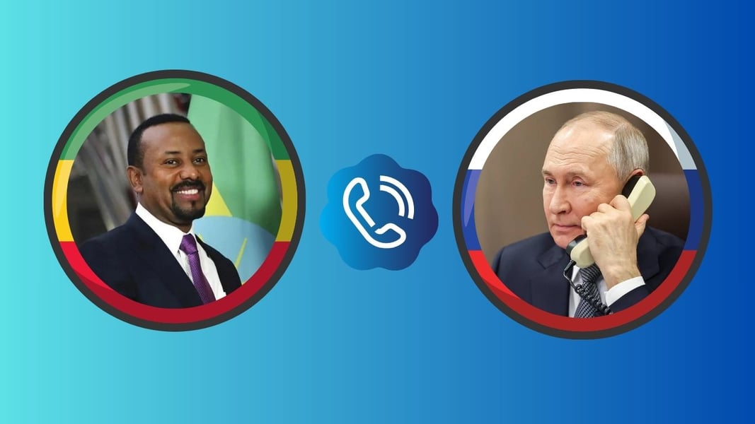 Vladimir Putin and Ethiopian Prime Minister Abiy Ahmed discussing Russia-Ethiopia cooperation