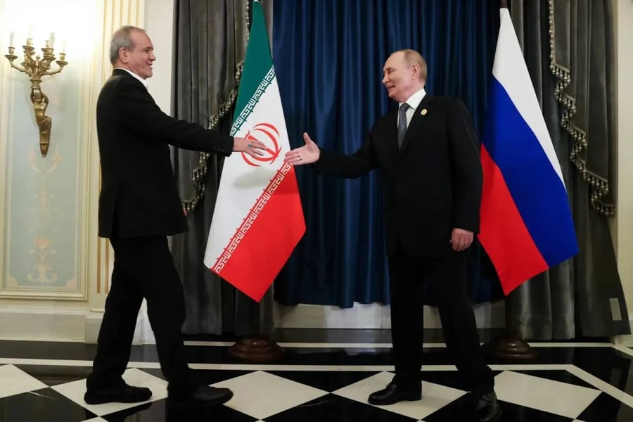 Russian President Vladimir Putin during talks with Iranian leadership ahead of a Caspian Summit meeting