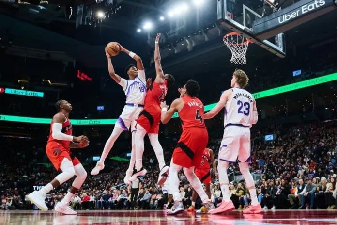 RJ Barrett scores during Toronto Raptors 122-92 win over Dallas Mavericks reaching 8000 NBA points