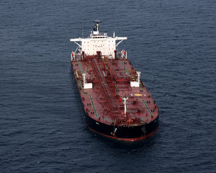 Russian crude oil tanker transporting oil across international waters