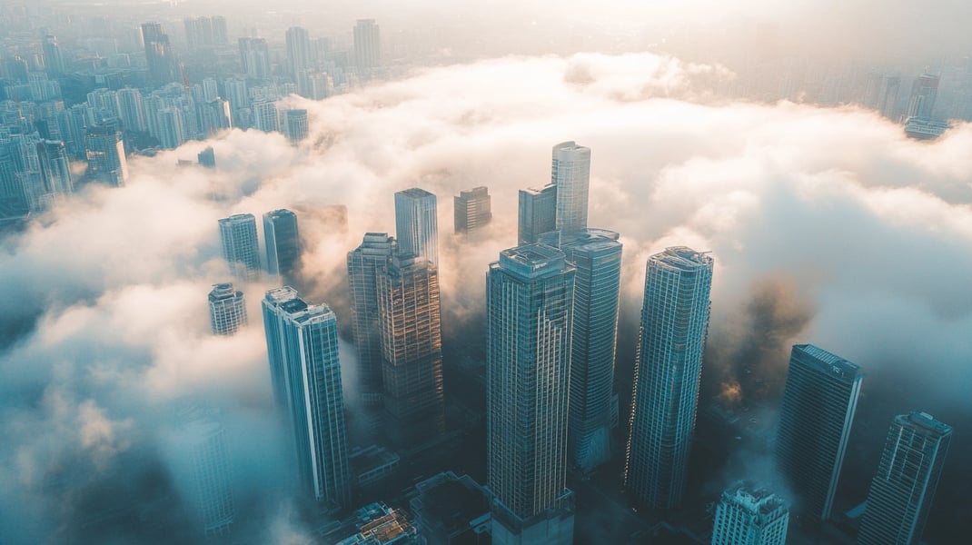 Dense pollen clouds over city skyline showing worsening allergy season linked to climate change and air pollution in 2026