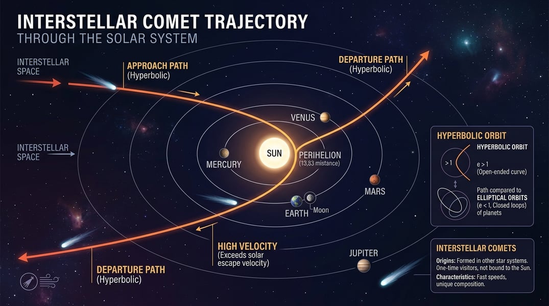 Trajectory of interstellar comet 3I ATLAS through solar system